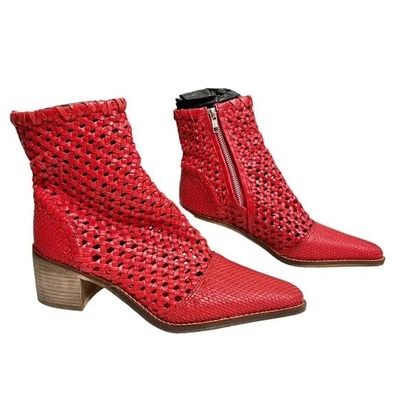 Free People In The Loop Woven Ankle Boots Flame Red Leather Size 37 NIB - Picture 7 of 9